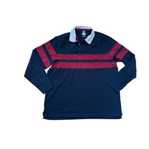 T.R.Y. Rugby Shirt Mens Navy Blue Burgundy Striped Long Sleeve SIZE XL